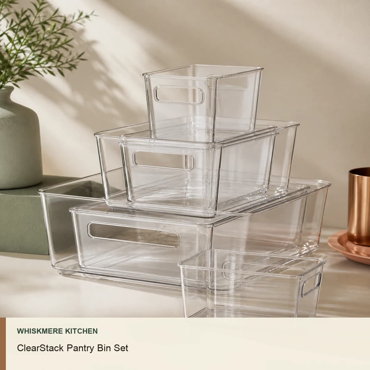 ClearStack pantry bins in a warm kitchen setting
